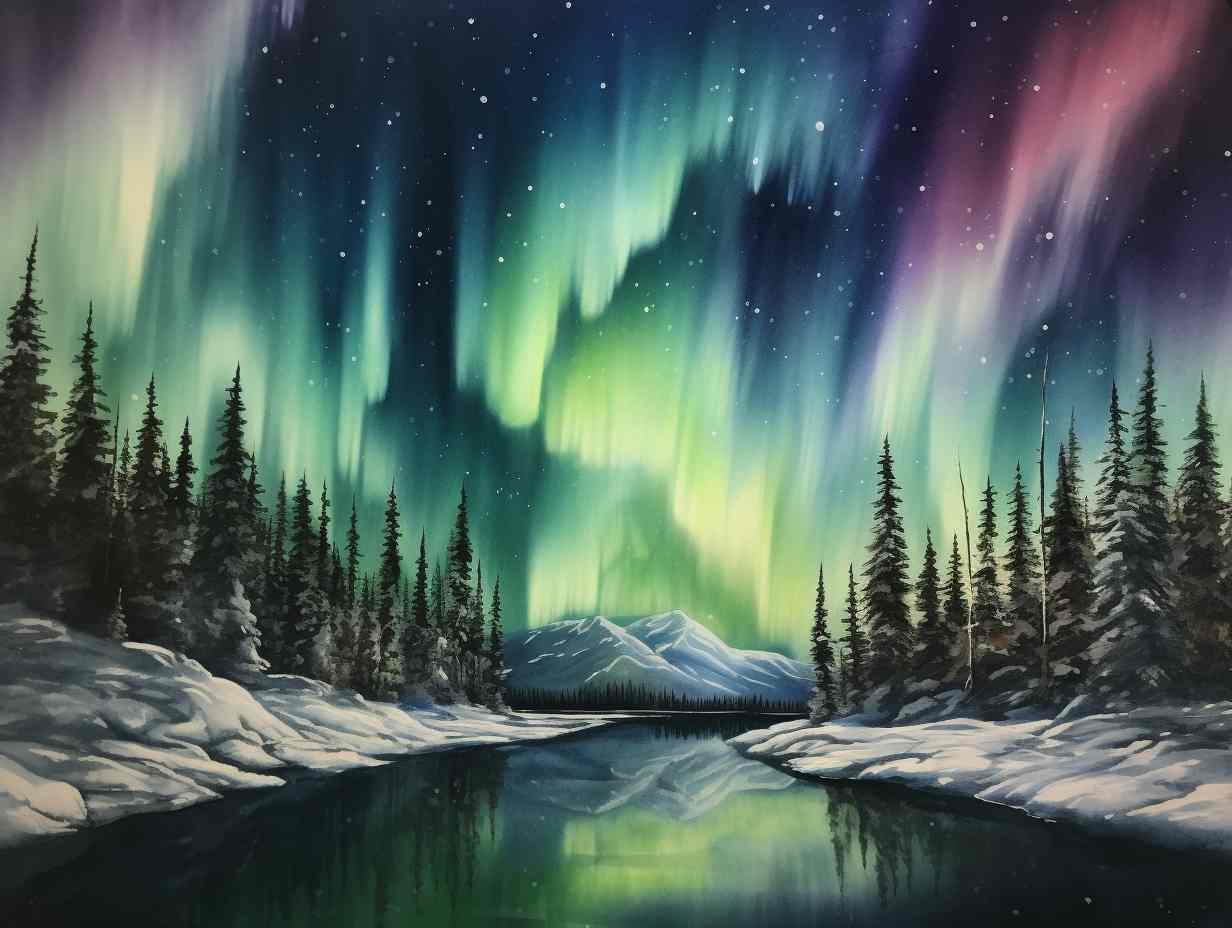 Rivers Embrace Auroras Celestial Waltz | Metal Poster