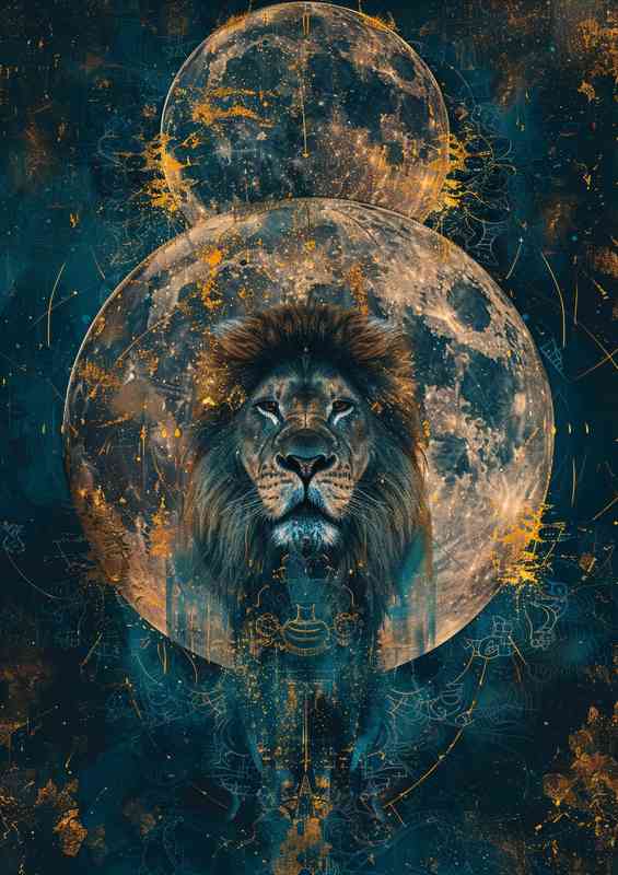 Painting of a loin and the moons | Metal Poster