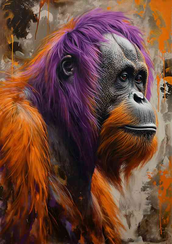 Painting orangutan with bright purple hair | Metal Poster