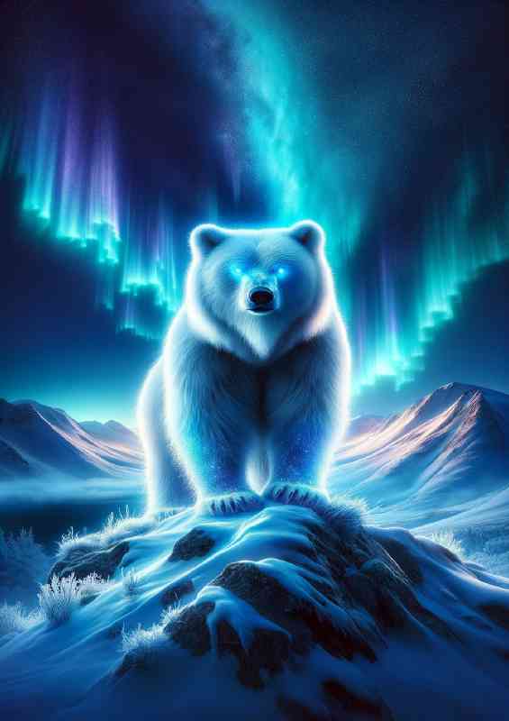 Powerful Bear fur shimmering with frosty white and icy blue hues | Metal Poster