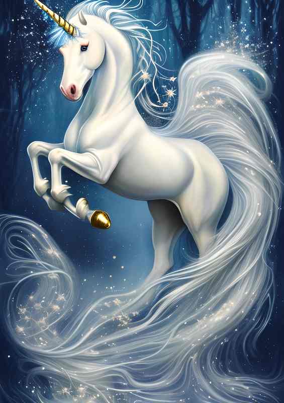 A Whimsical White Unicorn Horse | Metal Poster