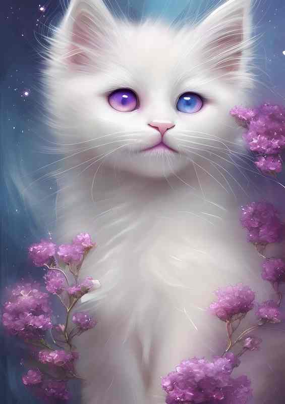Cute Adorable White Fluffy Kitten | Metal Poster