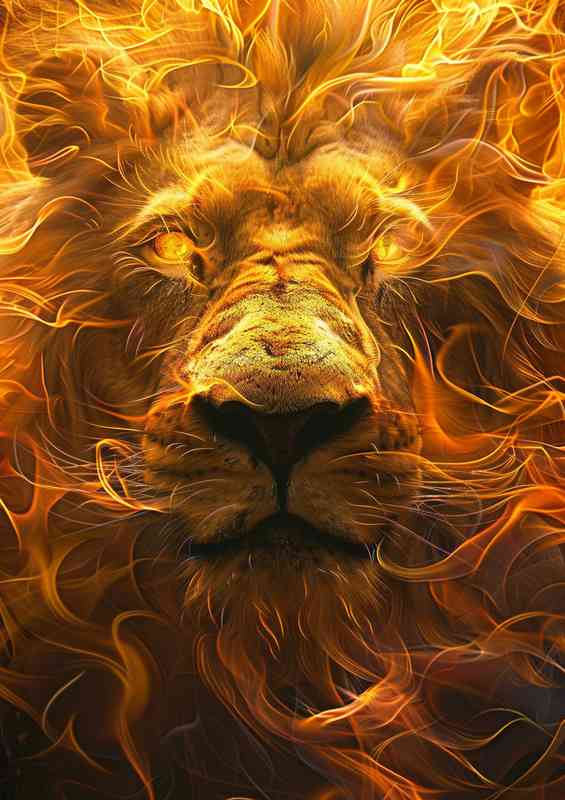 The Golden flamed Lion | Metal Poster