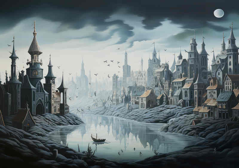 Fairytale Moonlit City Metal Poster