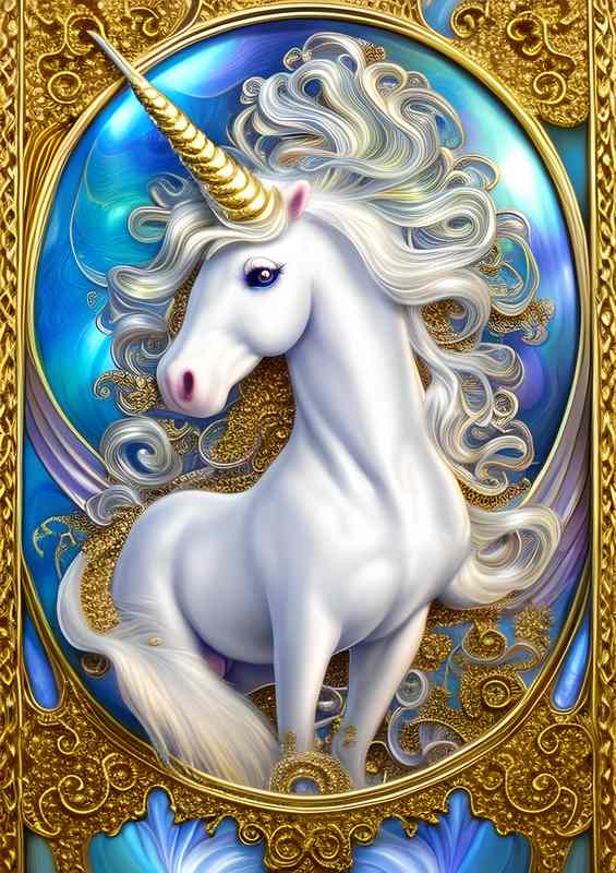Cute White Unicorn In Full Colour | Metal Poster