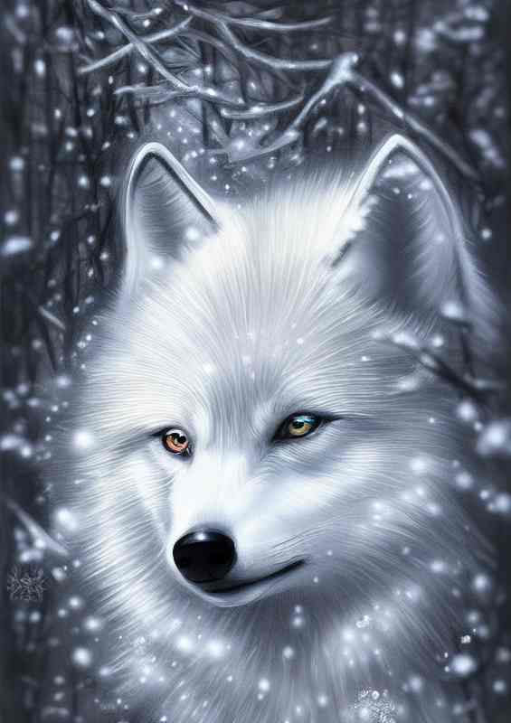 Cute White Wolf In Winter | Metal Poster