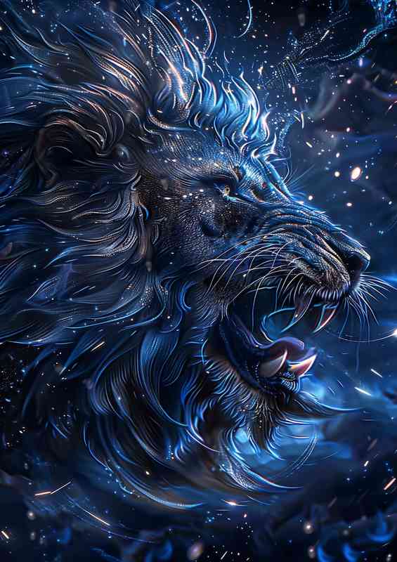 The lions head is with a starry sky | Metal Poster