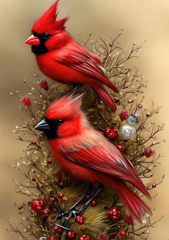 Fantasy Cardinal Painting Birds | Metal Poster
