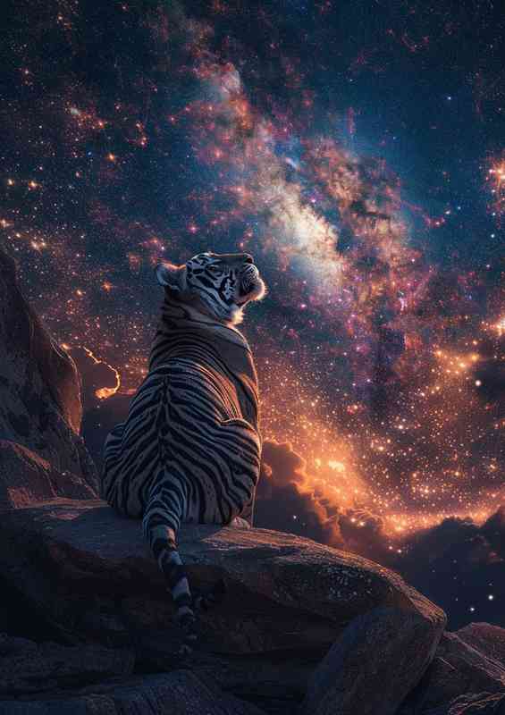 Tiger looking at the stars | Metal Poster
