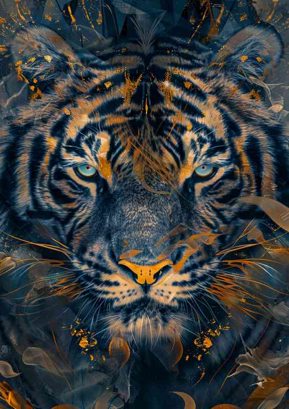 Tiger with gold splashed art | Metal Poster