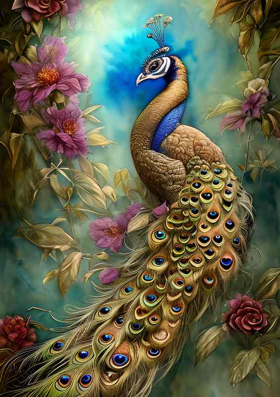 Gray Peacock Art Watercolor | Metal Poster