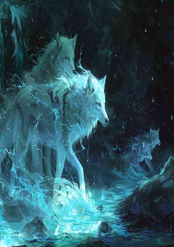 White Wolfs in darkness | Metal Poster