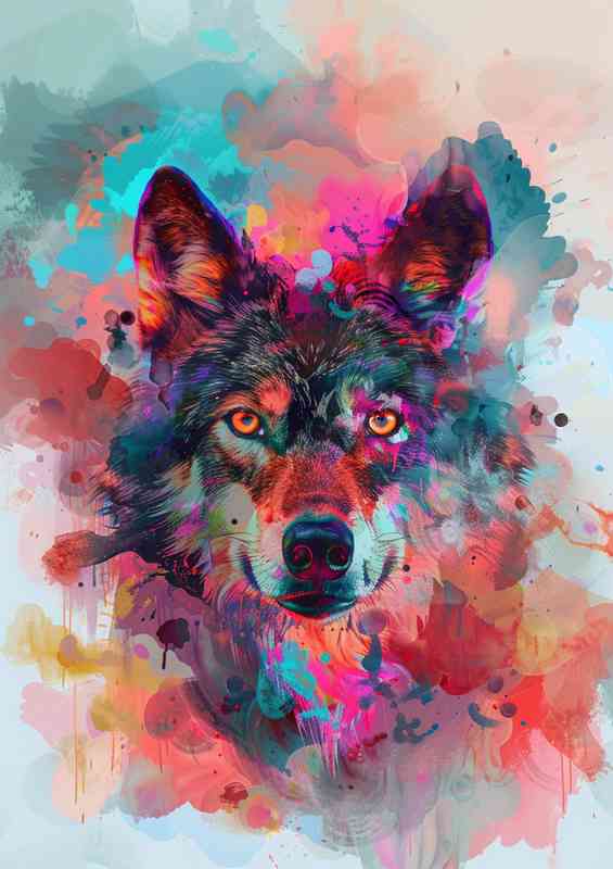 Wolf with big eyes clouds colourful | Metal Poster