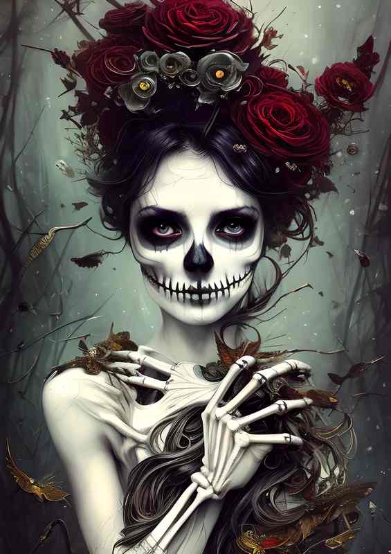 Skeleton Beauty Whimsical On A Dark Night | Metal Poster