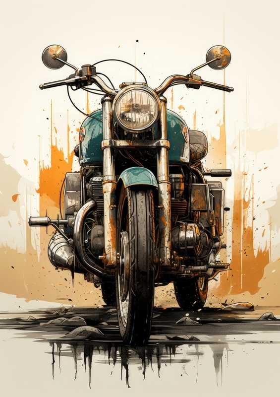 Retro style motor bike in blue | Metal Poster