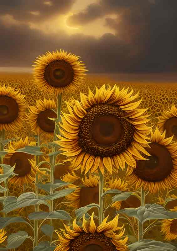 Stunning Botanical Painting Of Sunflowers | Metal Poster