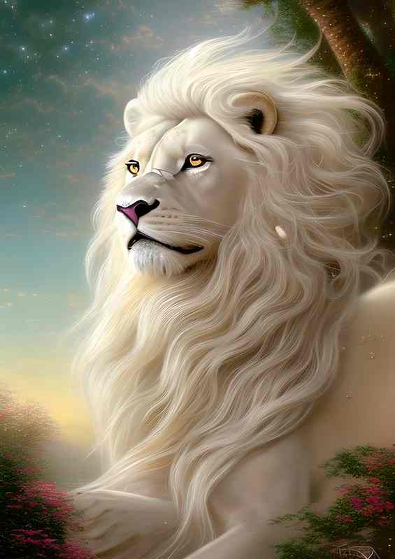 Stunning White Lion With Orange Eyes | Metal Poster