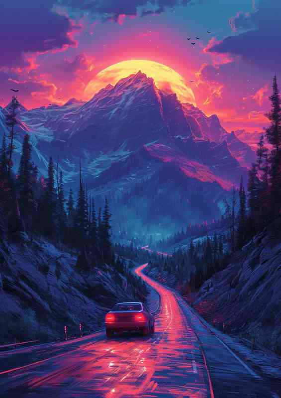 Car on the rocky mountain road | Metal Poster