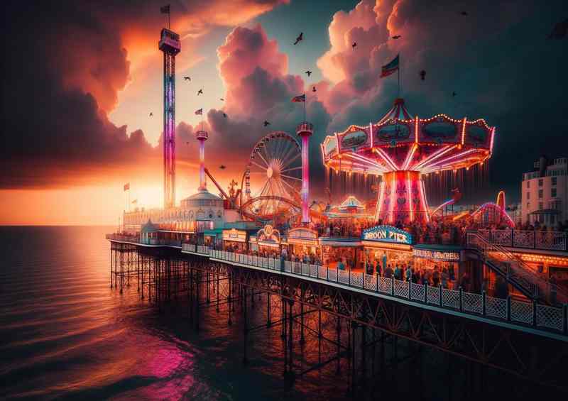 Brighton Pier Seaside Metal Poster with Vibrant Atmosphere