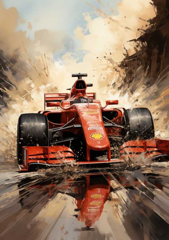 Formula one car in red | Metal Poster