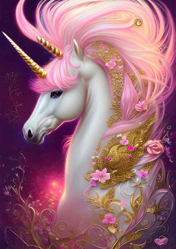Whimsical Beautiful Pink Unicorn | Metal Poster
