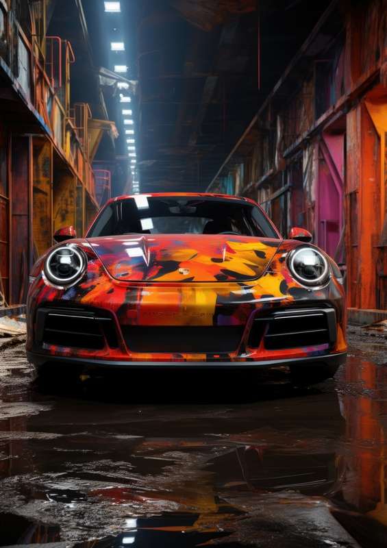 Porsche in splash art colours | Metal Poster