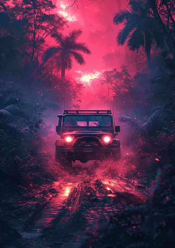 Suv driving through the forest | Metal Poster