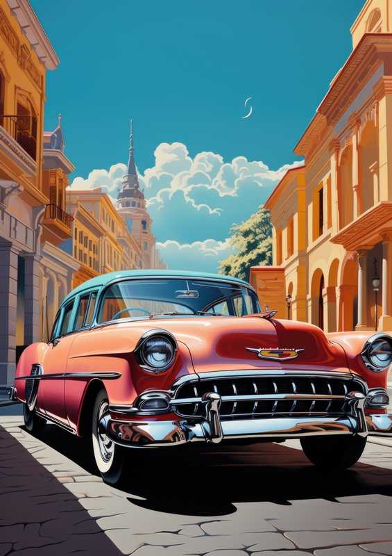 The Pink Cadilac on the road | Metal Poster