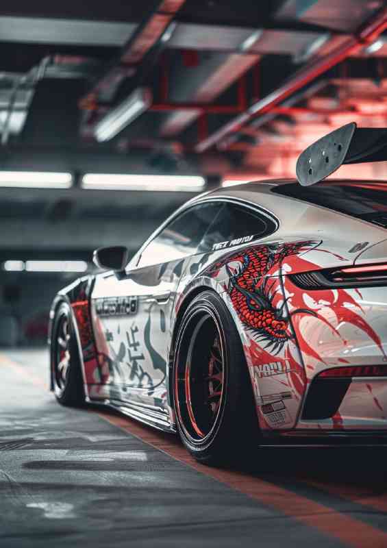 White Porsche widebody with Japanese style | Metal Poster
