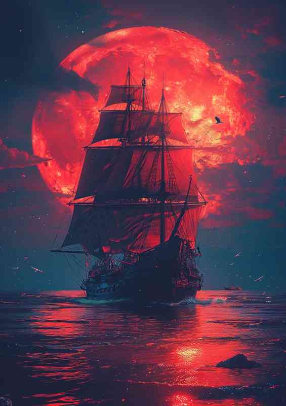 Pirate ship under the moonlit sky | Metal Poster
