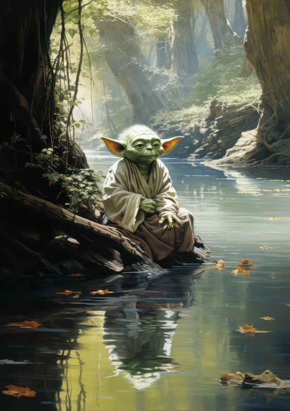Oceans Lullaby Yoda sitting by the river | Metal Poster