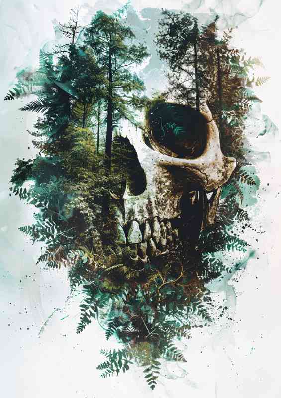 Double exposure skull face forest | Metal Poster