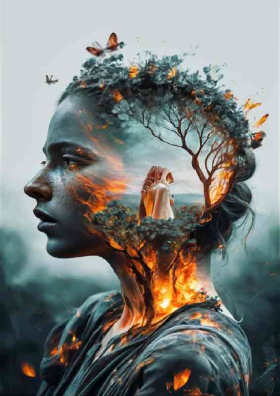 Lady and the Forest Double exposure | Metal Poster