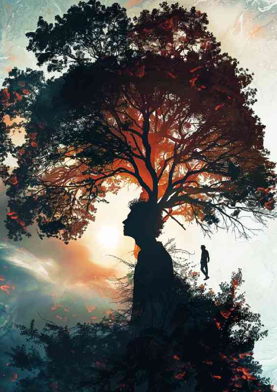 Silhouette with trees and person | Metal Poster