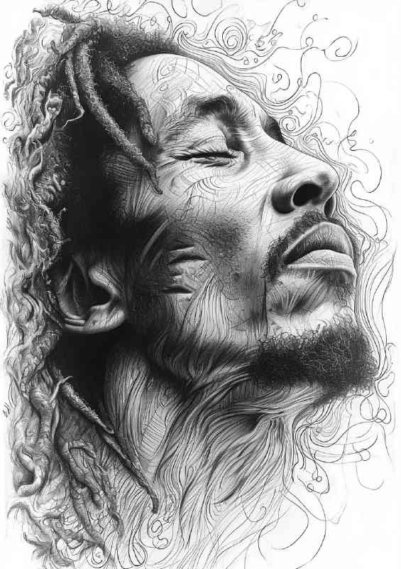 Bob Marley doodle pencil drawing | Metal Poster