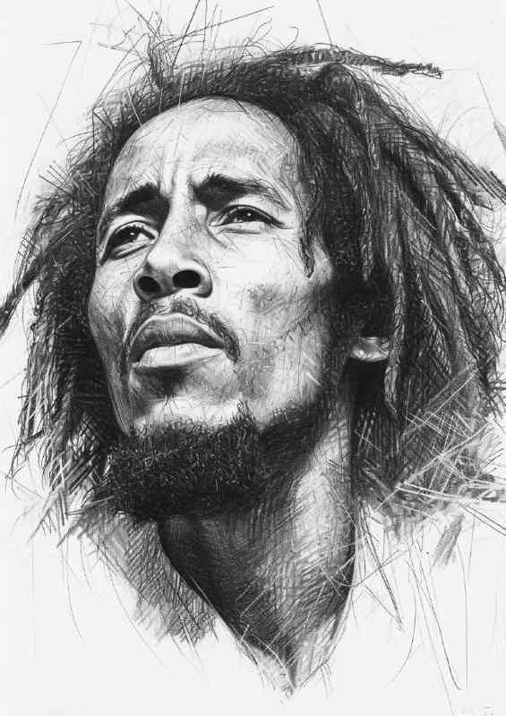 Bob Marley pencil drawing that represents | Metal Poster