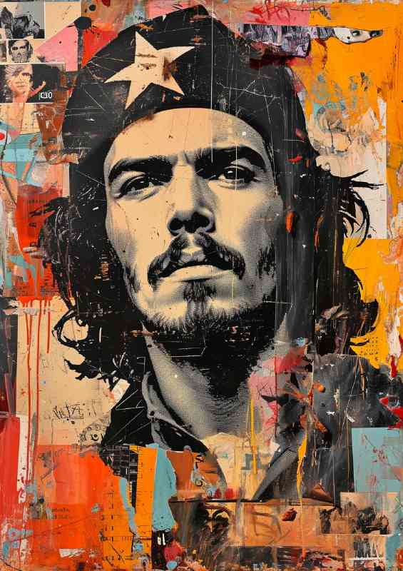 Che Guevara in collage painted style | Metal Poster