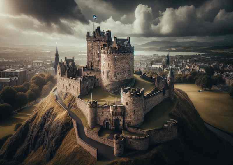 Castle Edinburgh medieval fortress with its tower house | Metal Poster