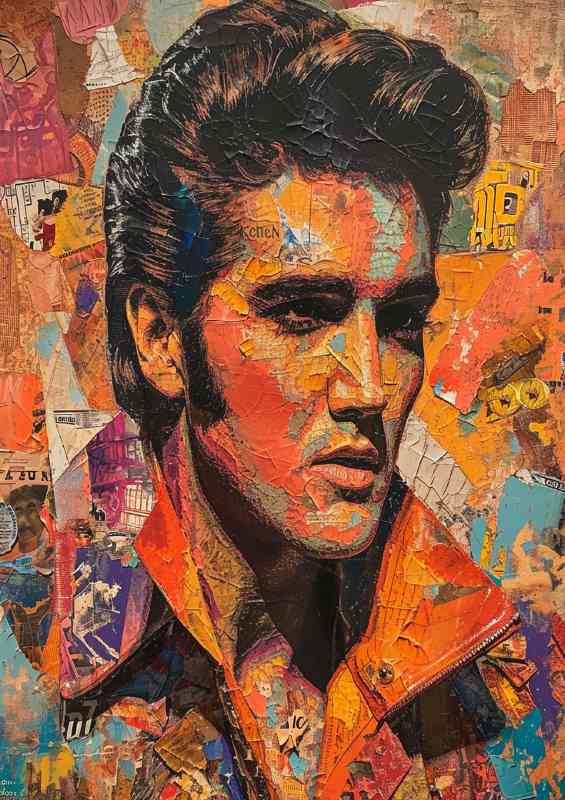 Elvis Presley with a collage of various things | Metal Poster