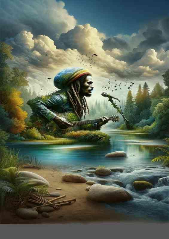 Bob Marley Environmental Art portrait of a musician | Metal Poster