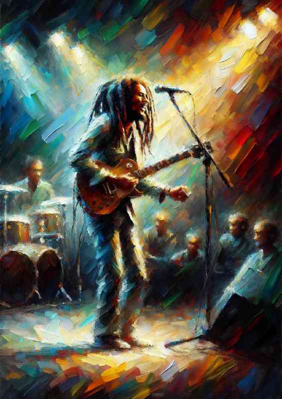 Bob Marley performing on stage pallet knife art | Metal Poster