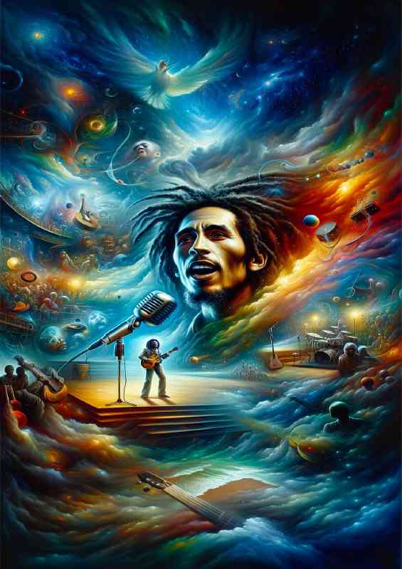 Bob Marley singing on stage surrealisum | Metal Poster