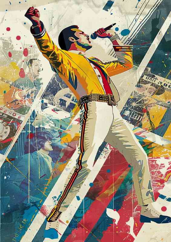 Freddy Mercury in white and yellow pop style | Metal Poster
