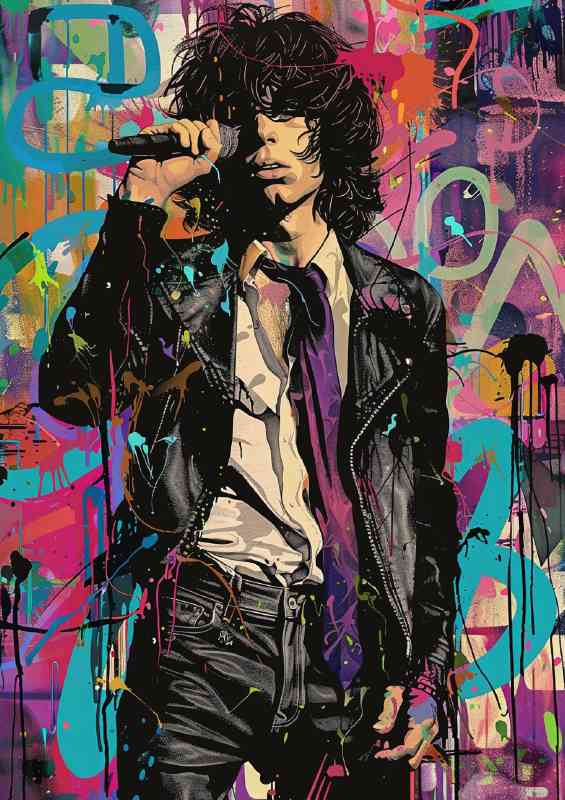 Jim Morrison illustrated in the style of graffiti | Metal Poster