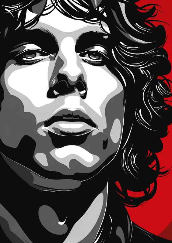 Jim Morrison vector illustration red white | Metal Poster