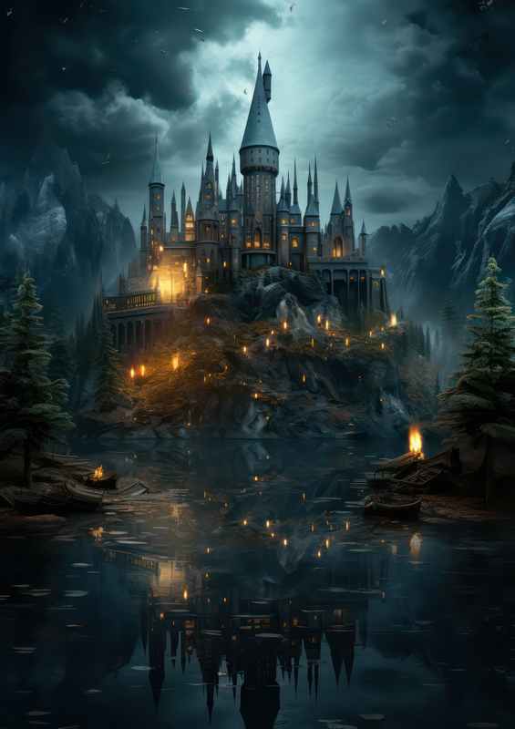 Potters castle surrounded by water | Metal Poster