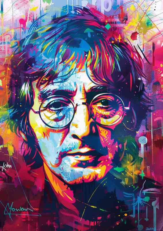 John Lennon in the style of mixed art | Metal Poster