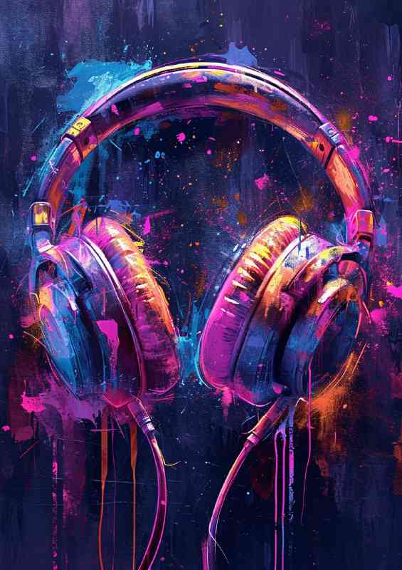 Pair of brightly colored headphones purples | Metal Poster