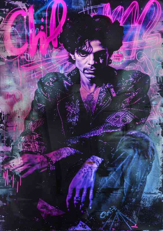 Prince with graffiti purple and pink neon | Metal Poster