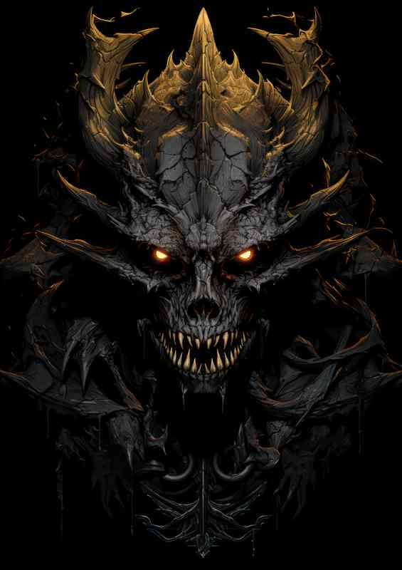 Black dragon on a skull in the style of digital art | Metal Poster